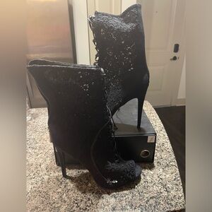 Bebe Black Ankle Heeled Boot Size 10